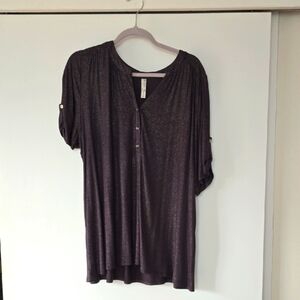Women's V-Neck Blouse - Shimmery Speckled Knit Dolman Sleeve T